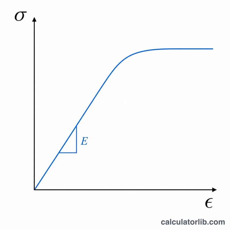 Stress-strain curve graph with linear elastic region and slope representing Young's modulus