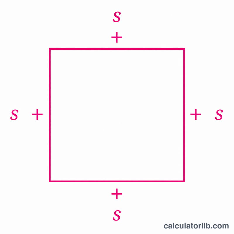 Square with the four sides highlighted and added together to show perimeter