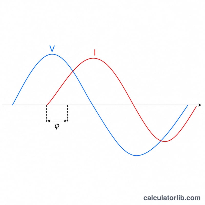 AC voltage and current sine waves offset by a phase angle