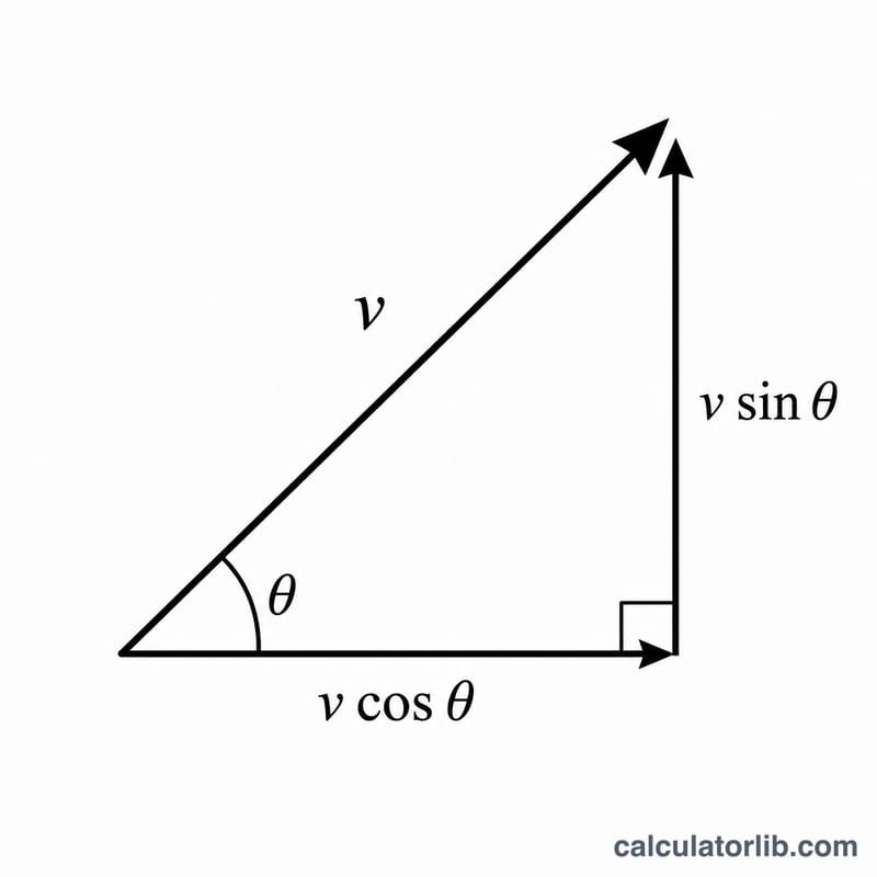 Initial velocity vector split into horizontal and vertical components