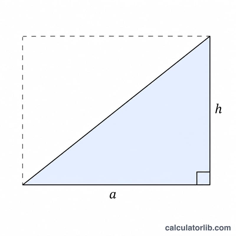 Right triangle showing the area as half base times height shaded region