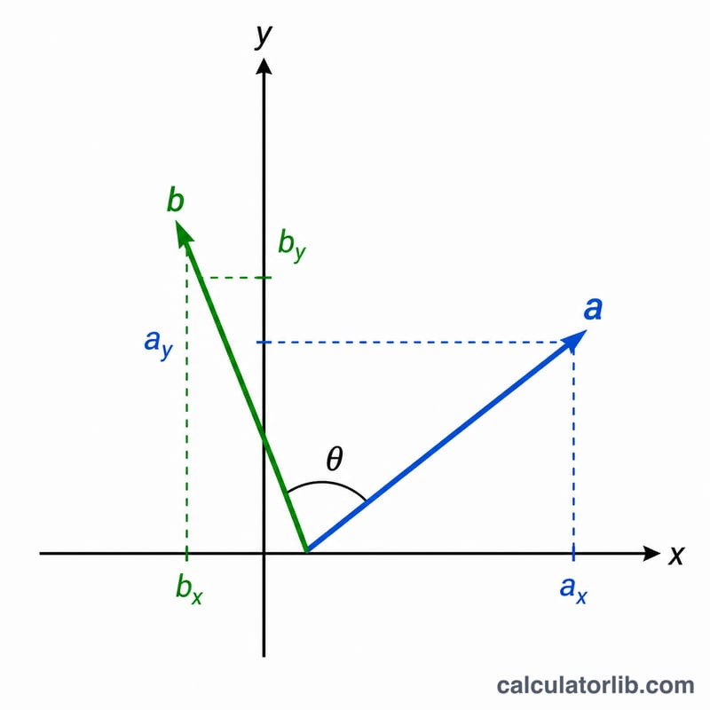 Worked example showing two specific vectors and the dot product geometry