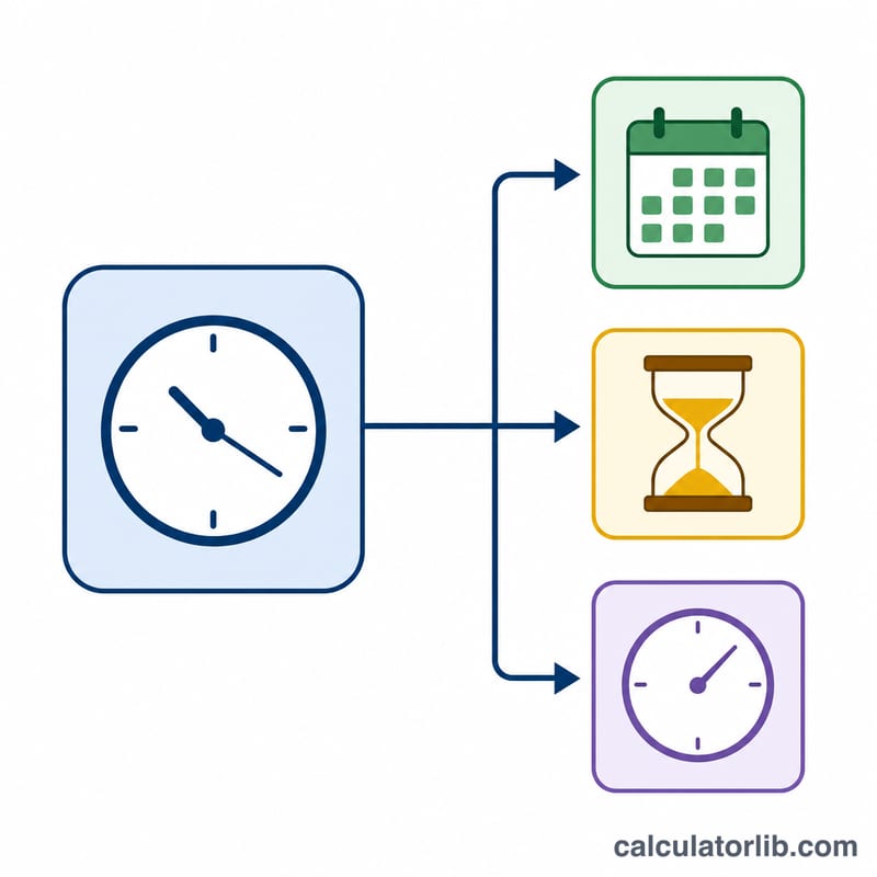 Diagrama que convierte una diferencia de tiempo en horas, días y minutos