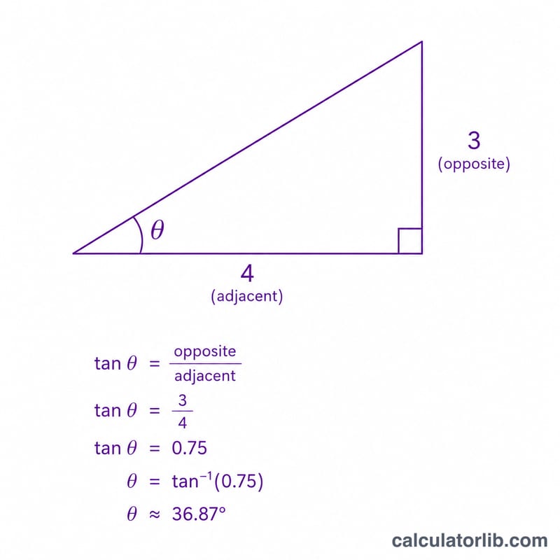 Right triangle with adjacent side 4 and opposite side 3 used to compute theta