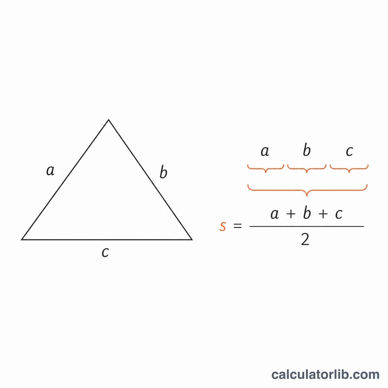 Diagram relating triangle sides to semi-perimeter s for Heron's formula