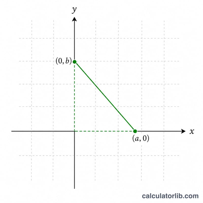 Worked example line crossing both axes with labeled intercept points