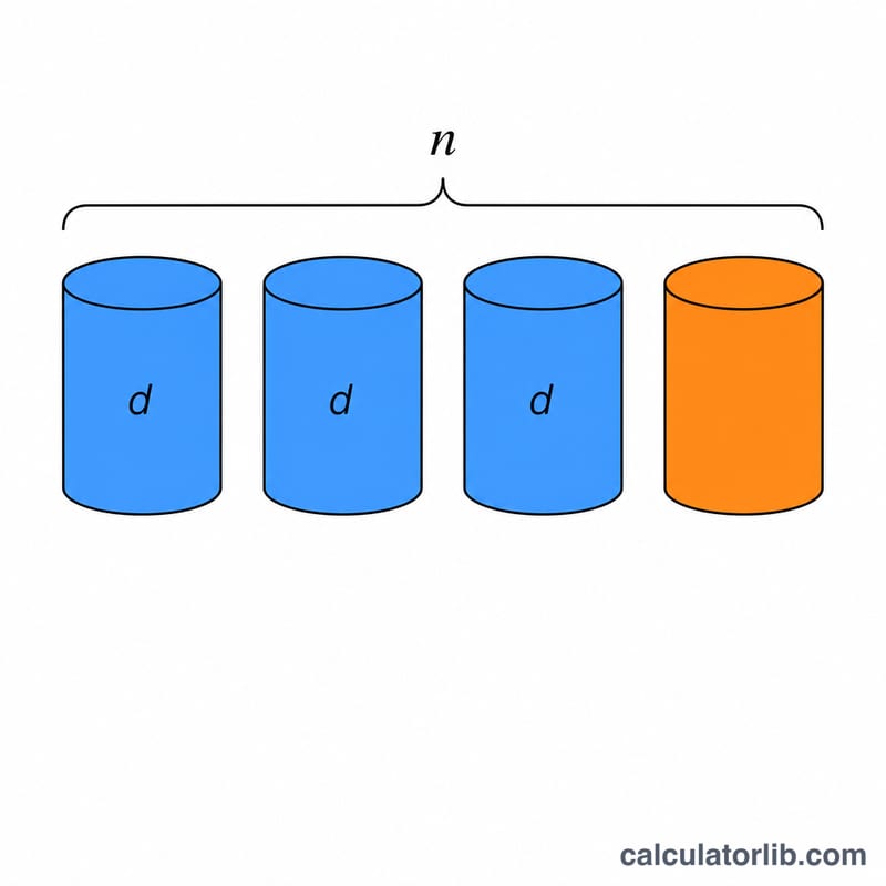 Diagram of four disks in a RAID 5 array showing one disk worth of parity overhead