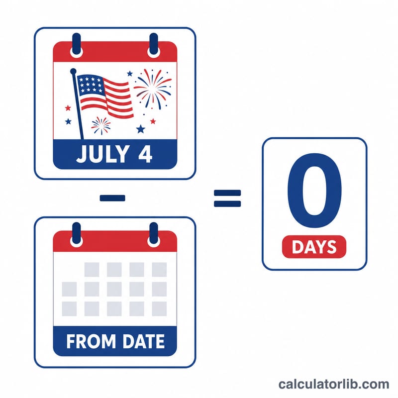 Diagram of July 4 date minus the from date equals number of days