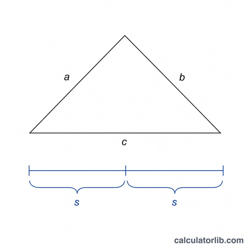 Diagram showing the semi-perimeter as half of the triangle's perimeter