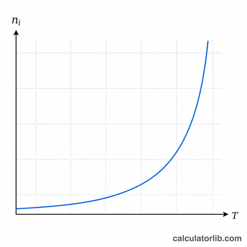 Graph of intrinsic carrier concentration rising steeply with temperature