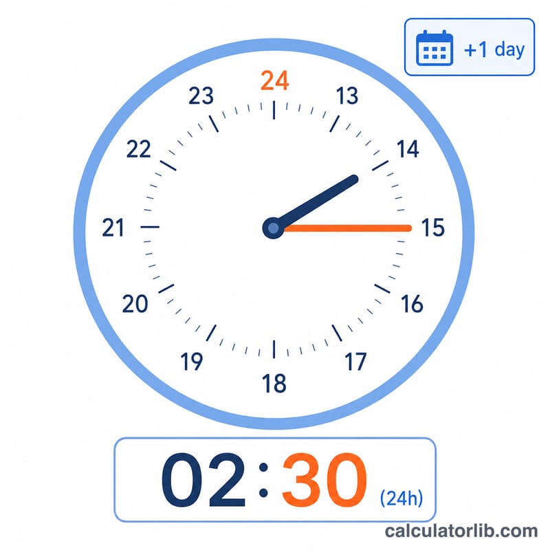 24-hour clock showing arrival time with a plus one day indicator