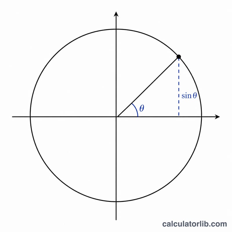Unit circle with angle theta and the sine value shown as vertical height