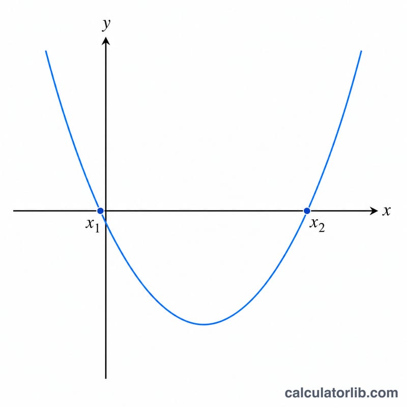 Parabola crossing the x-axis at two points labeled x1 and x2