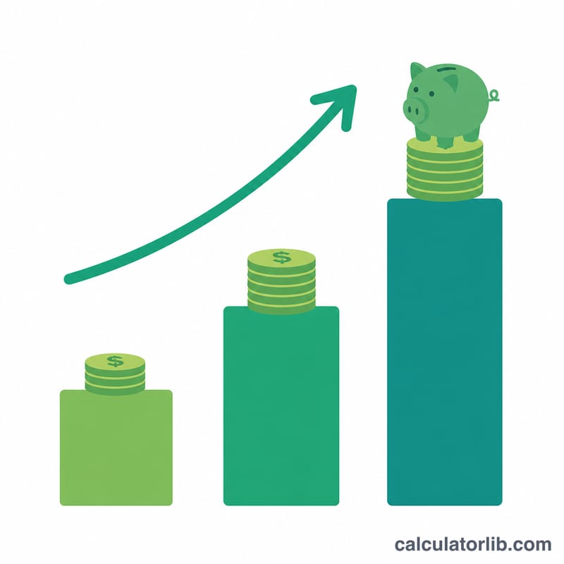 Bar chart showing growing savings over daily, monthly, and yearly periods