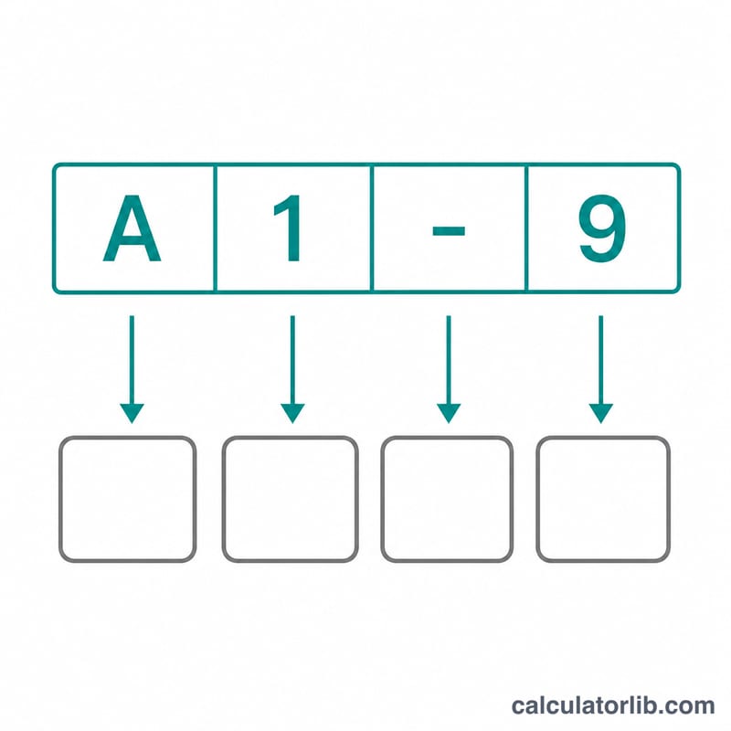 Tracking number split character by character with case options