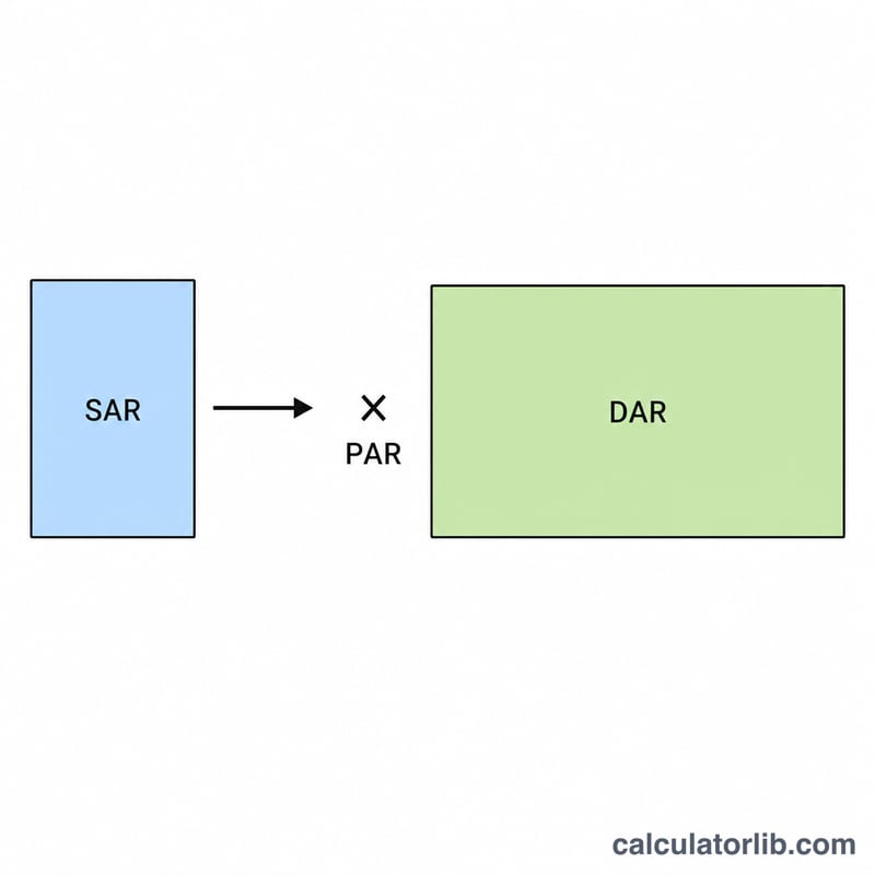Diagram showing stored pixel frame, its SAR, and the wider displayed frame DAR