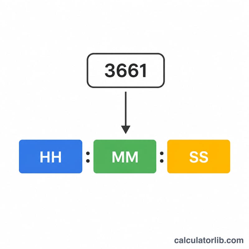 Example converting a number of seconds into HH:MM:SS shown as three colored segments