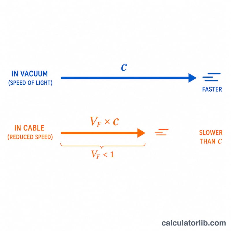 Comparison of speed of light c versus reduced signal speed VF times c in a cable