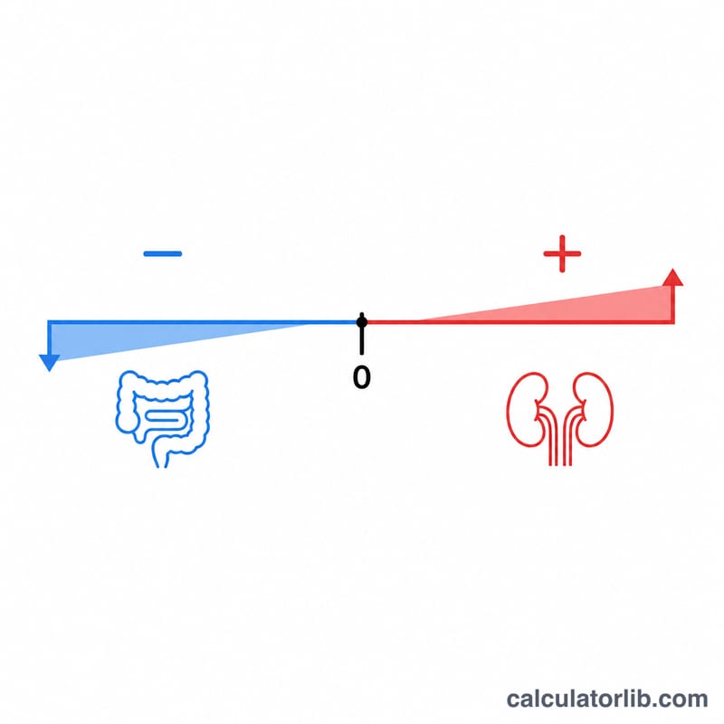 Number line showing negative urine anion gap suggesting GI cause and positive gap suggesting renal cause