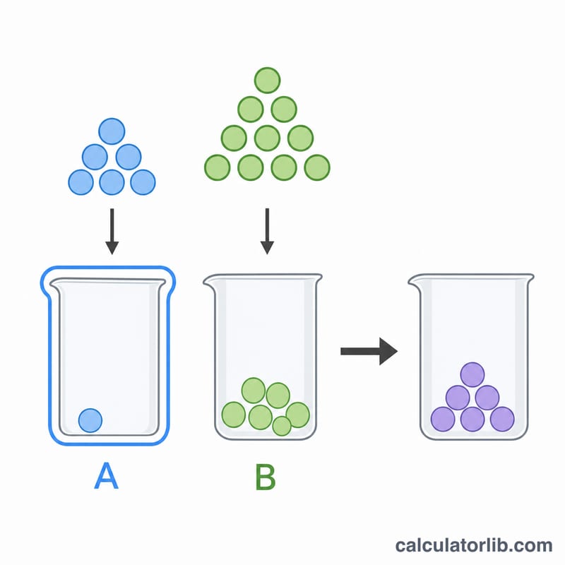 Two reactants of unequal amounts, the smaller one limiting product formed