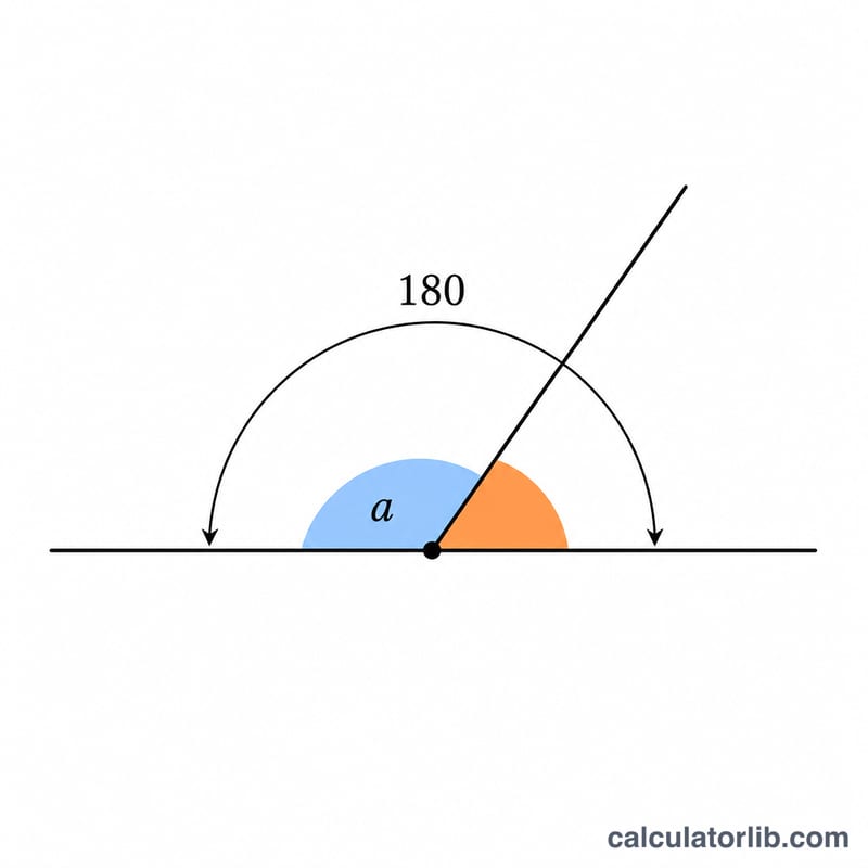 Diagrama que muestra un ángulo y su ángulo adyacente suplementario que suman 180 grados