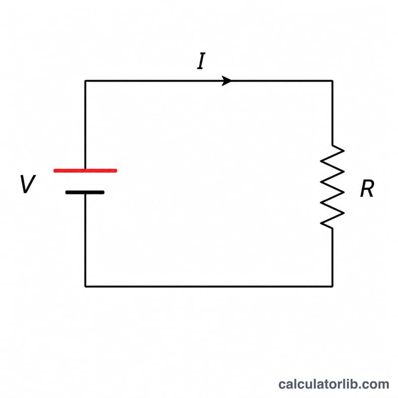 Simple circuit with a voltage source, current arrow and a resistor
