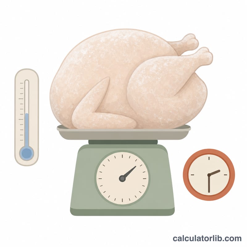 Dinde congelée sur une balance de cuisine avec une horloge et un thermomètre