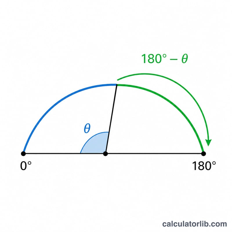 Formula showing supplement equals 180 degrees minus the angle