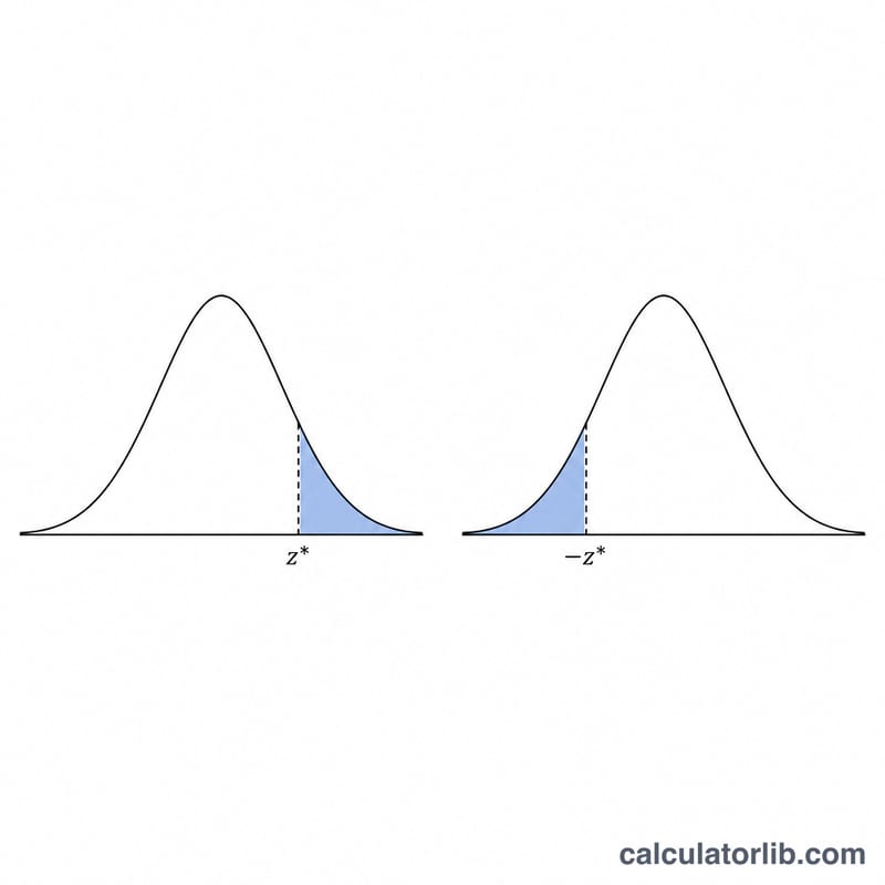 Two normal curves showing right-tailed and left-tailed critical regions