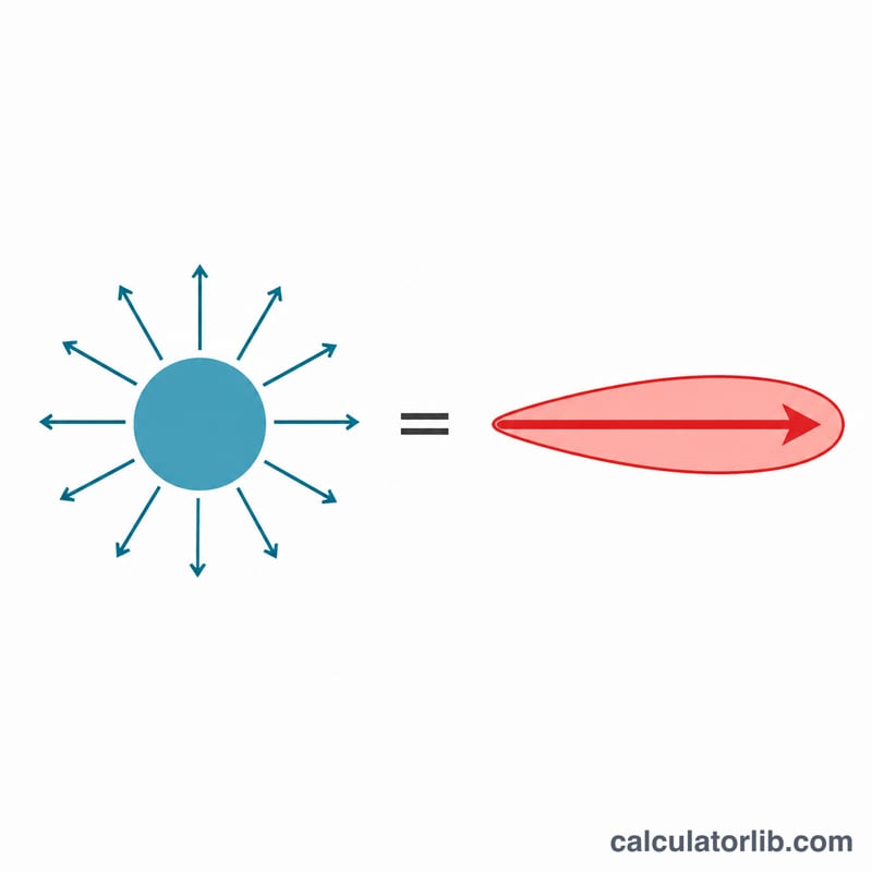 Diagram contrasting an isotropic sphere with a directional antenna lobe of higher peak power