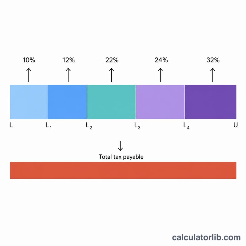 Income bar split into bracket segments each taxed at its own rate