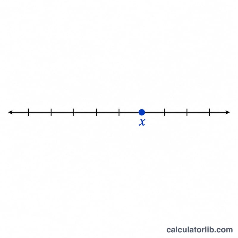 Number line marking a single solution point for x
