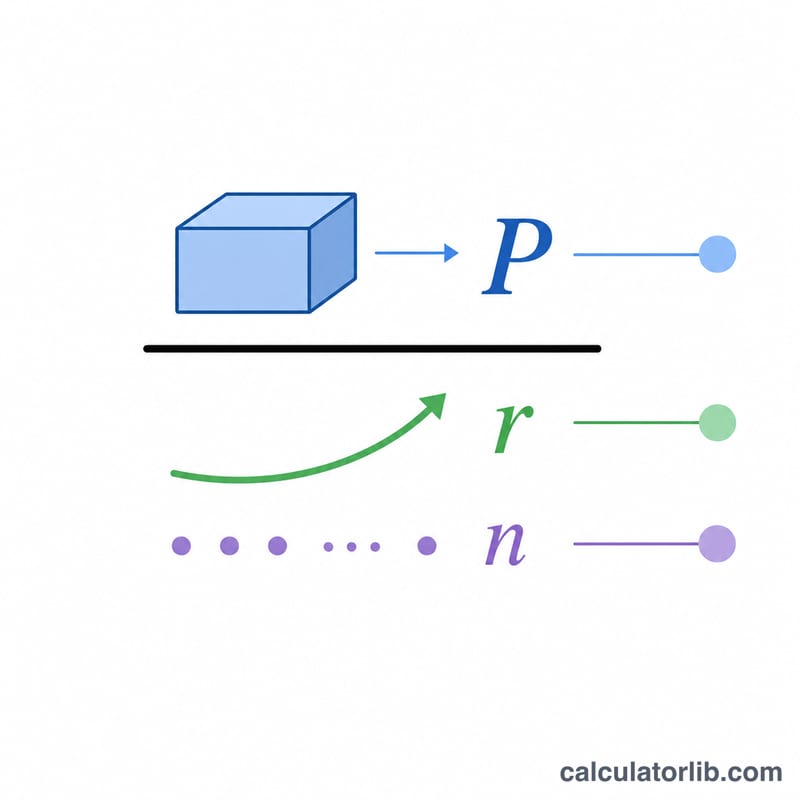 Annotated amortization formula breaking down principal, monthly rate and number of payments