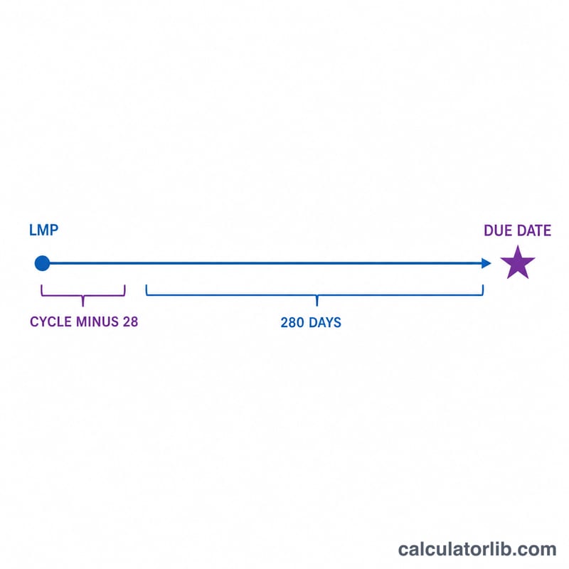 Diagram of due date formula adding cycle adjustment and 280 days to LMP