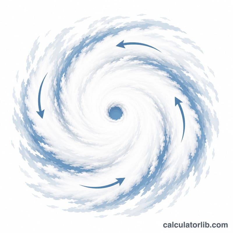 Flat illustration of a hurricane seen from above with spiral arms and a central eye