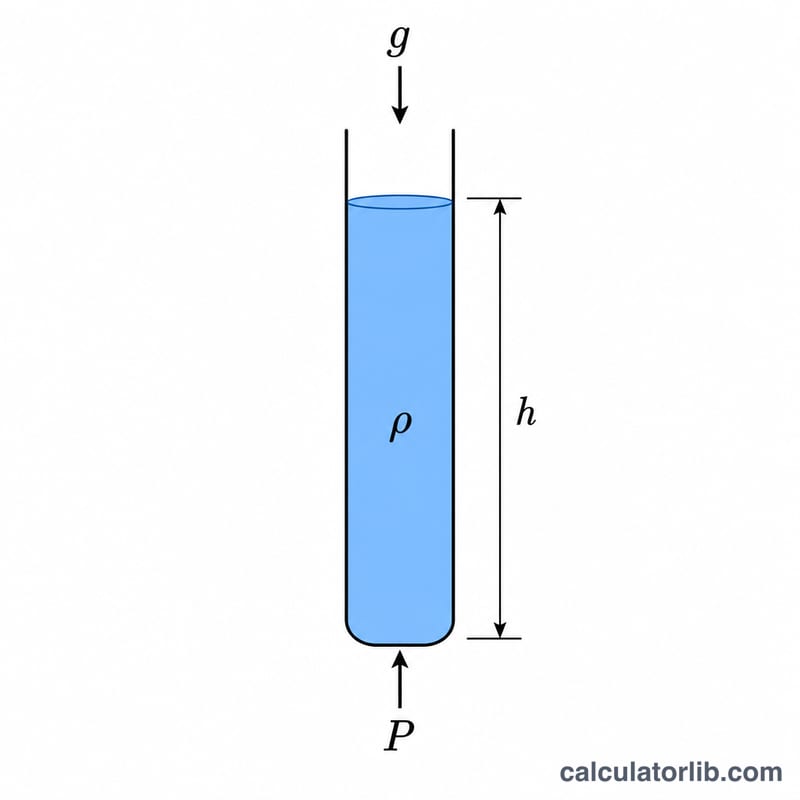 Diagram showing pressure equals fluid density times gravity times column height