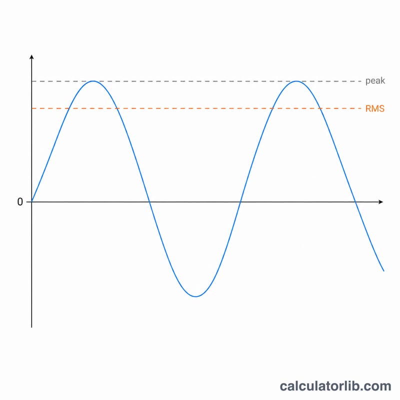 Sine wave with RMS shown as a horizontal level below the peak amplitude