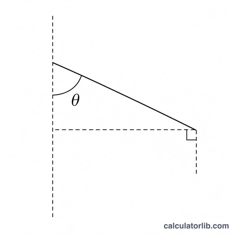 Angle from vertical measured between the pole and the extended windsock