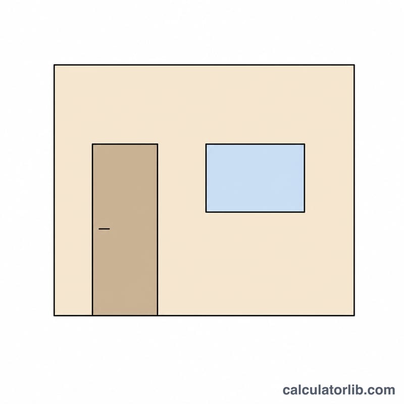 Wall elevation with a rectangular door and window outlined as deductions