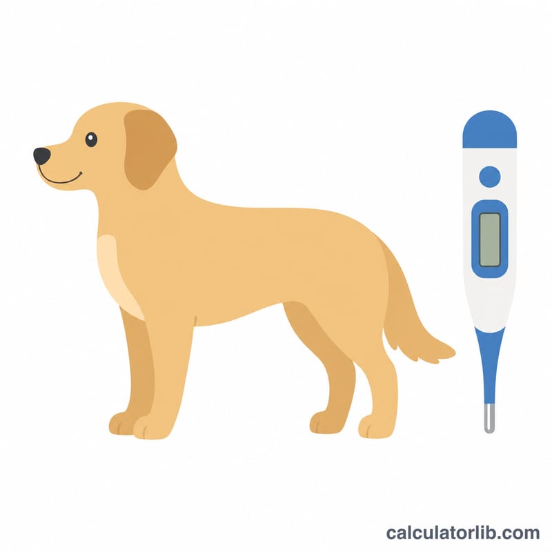 Ilustración sencilla de un perro con un termómetro digital