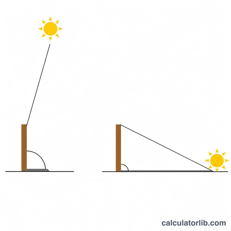 Comparison of short and long shadows at high versus low sun angles