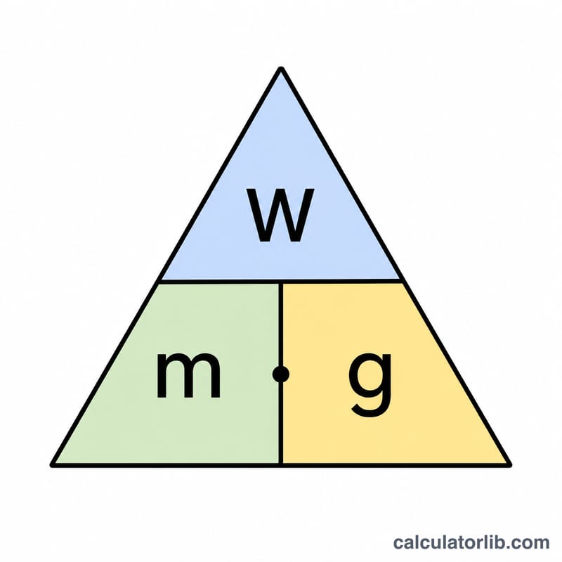 W、m、g の関係を示す三角形の図