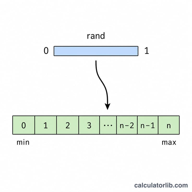 Flat diagram of the random number formula mapping a 0-to-1 random value into an integer range