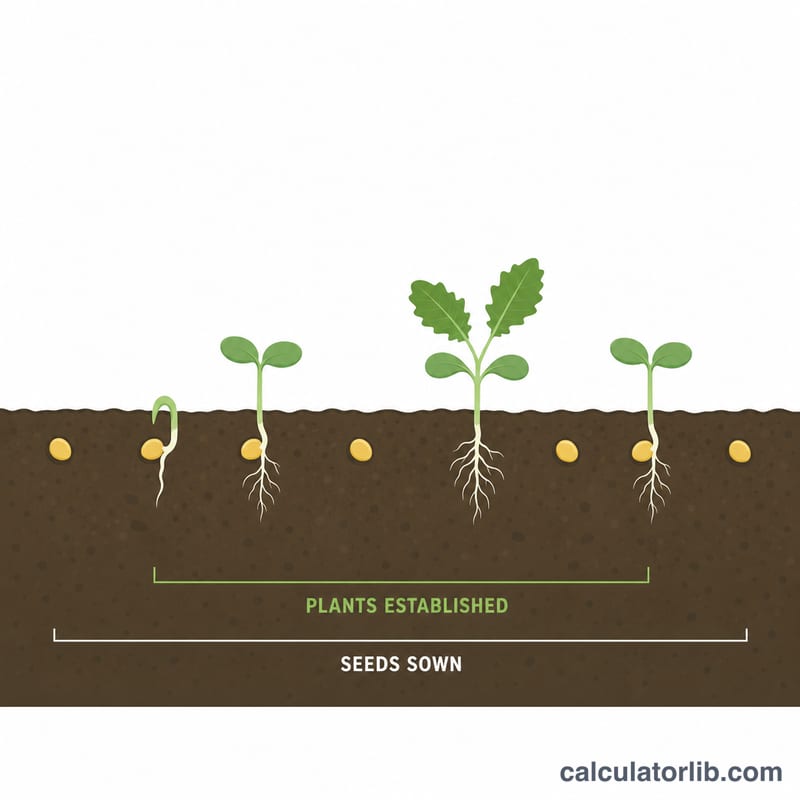 Soil cross-section showing seeds sown versus seedlings that emerge and establish