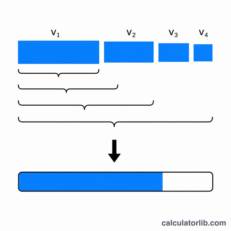 Diagram showing one bar's value over the running sum of all values to give cumulative percentage
