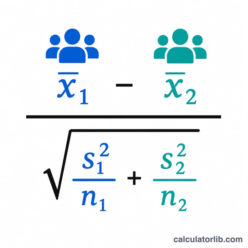Diagram showing t-statistic as difference of means over pooled standard error
