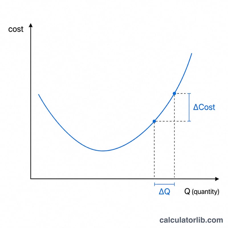 U-shaped marginal cost curve with a highlighted single-unit cost increase