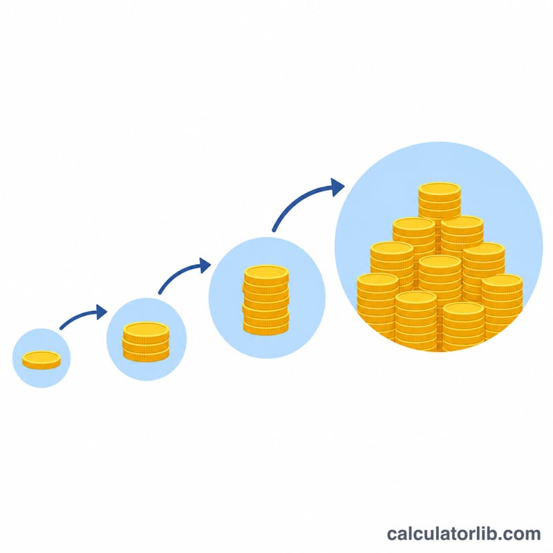 Diagram comparing initial balance plus contributions snowballing into a larger future value