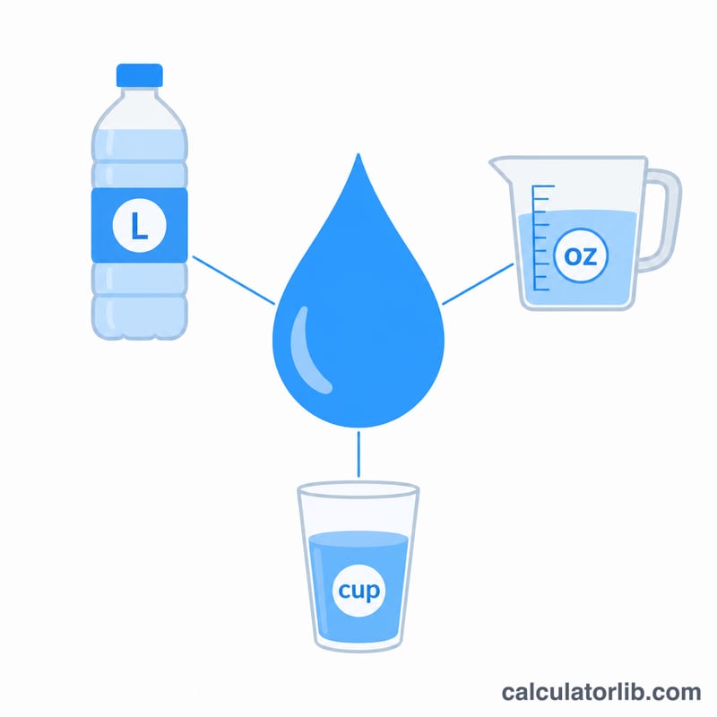 Flat illustration of a water drop with three measurement units around it