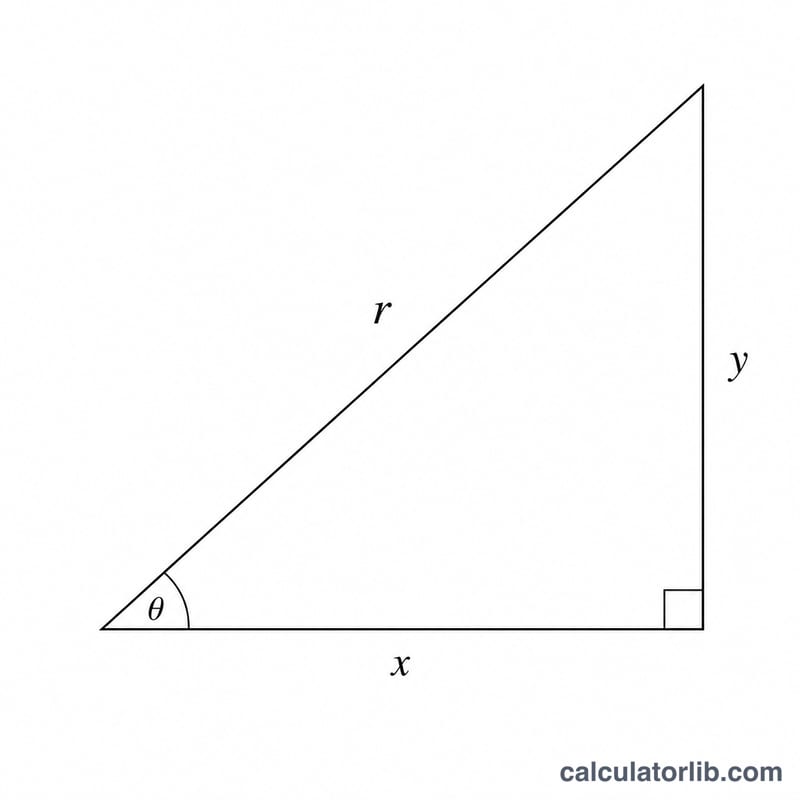 Right triangle showing relationship between x, y, r and angle theta